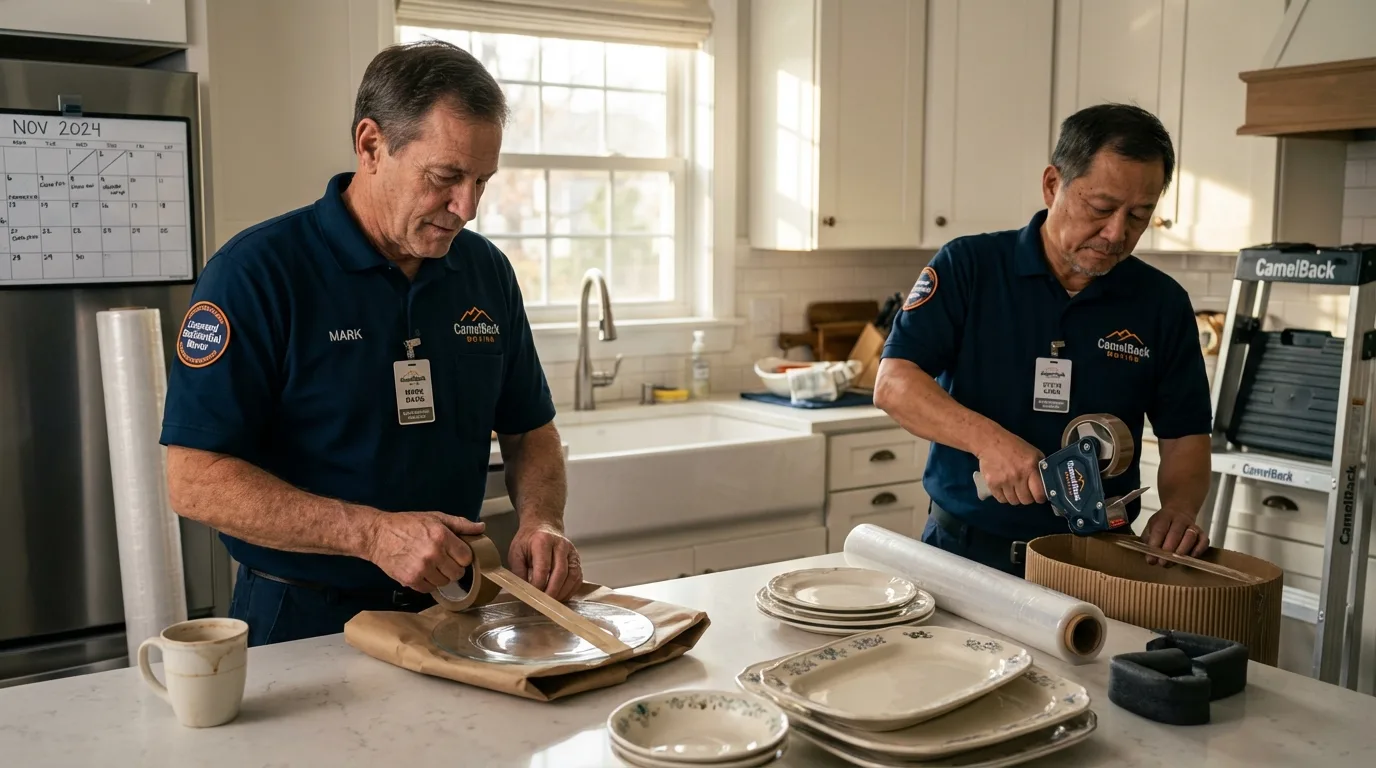 Professional crew packing kitchen dishware in Oakwood, OH